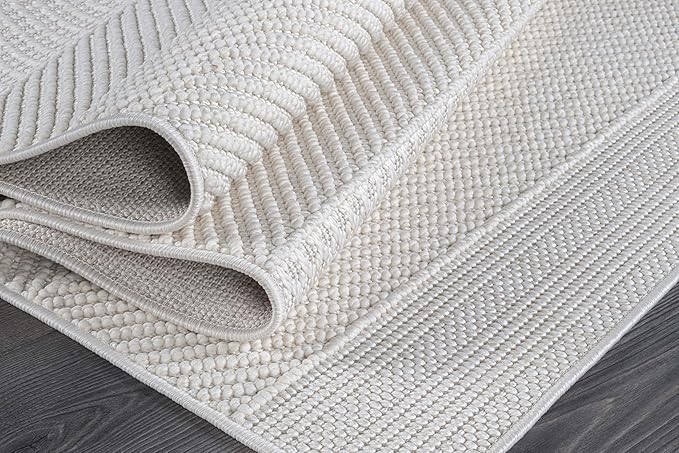 Beverly Rug Micro Loop Area Rug White 5x7 Modern Luxury Soft Boho Geometric Durable Indoor Area Rugs for Living Dining Room Office Stain Resistant Non Shedding Casual Indoor Carpet White 5 x 7
