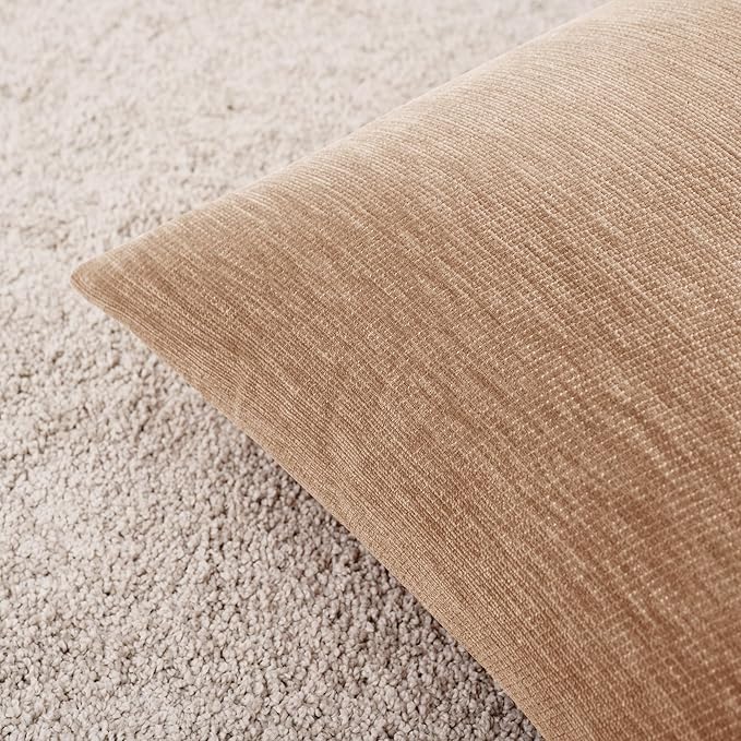Set of 4 Brown Throw Pillow Covers 12x20 Inch, Neutral Boho Farmhouse Aesthetic Decorative Pillow Cases for Couch, Sofa, Living Room & Bed, Soft Chenille Pillow Cases, Stylish Home Decor, 30x50 cm