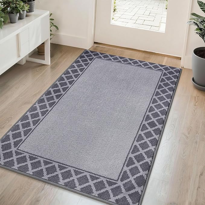 BEQHAUSE Door Mat Dirt Trapper Non Slip Entryway Rugs Absorbent Welcome Mat Low Profile Washable Front Door Mat for Muddy Paws,Entrance,Hallway, 36" x 60",Grey