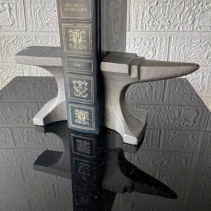 Cast Iron Anvil Bookends Set of 2-8" L x 4.5" H x 3.25" D - Rustic Grey Book Holders for Home or Office Décor - Industrial Metalwork Decoration