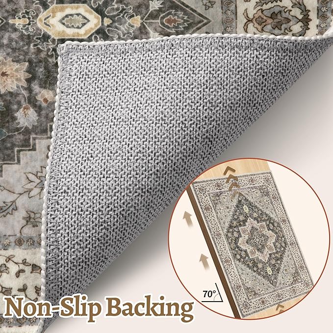 Tangsoo 3x5 Area Rug Vintage Washable Rugs Non Slip, Farmhouse Rugs Indoor Accent Rug Print Distressed Grey Carpet, Soft Low Pile Rug for Living Room Bedside Entryway Bedroom