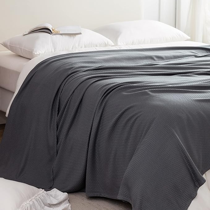AmyHomie Cooling Blanket, 100% Rayon Derived from Bamboo, Cool Summer Blanket for Hot Sleepers, Soft Comfy Lightweight Blankets for All Seasons(Dark Gray, 59×79in)