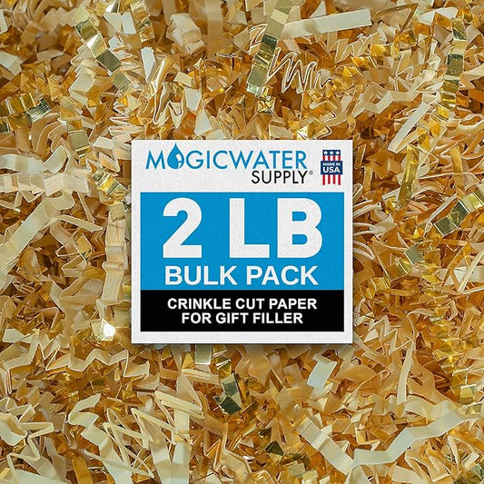 MagicWater Crinkle Cut Paper for Gift Baskets - 2LB - Vanilla & Gold - Perfect for Shredded Paper Filler, Basket Filler, Gift Boxes, Bridesmaid Gifts, Christmas Stuffers & More – For All Occasions