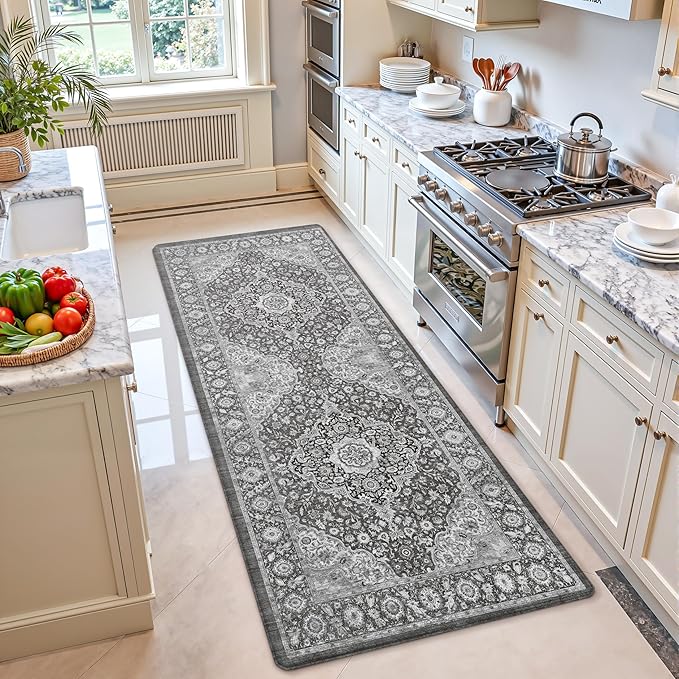 Color&Geometry Anti Fatigue Kitchen Mats for Floor 24x59, Vintage Decor, Easy Clean, Waterproof & Oil Proof, 0.4" Thick Cushioned, Non-Slip Kitchen Runner Rug for Sink, Laundry, Office, Grey