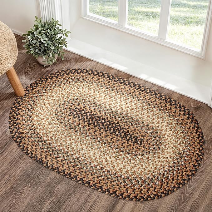 RRI Home Decor EastEnd EL33 Taupetone 2' x 3' Oval - Braided Area Rug, Home Decor, Floor Mat or Bedroom Rug - Easy Care, Ideal for High Traffic Areas in Hallway and Living Room - Made in USA