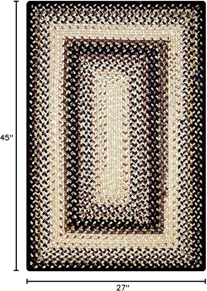 Homespice Black Mist Braided Rope Rug 27"x45" - Black & Tan Braided Rugs for Kitchen and Bathroom for Primitive and Rustic Decor, Machine Washable and Waterproof - Both Indoor and Outdoor