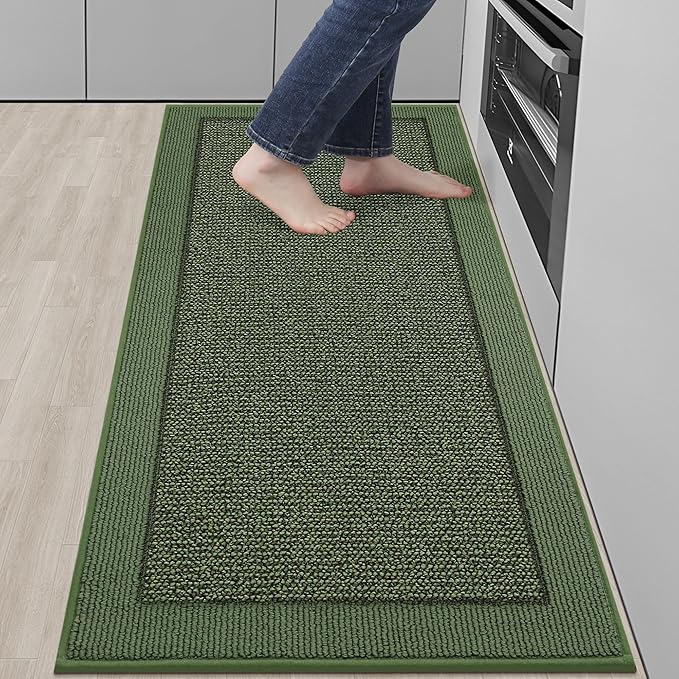 BEQHAUSE Kitchen Runner Rug 24"x60", Kitchen Rugs Non-Slip Kitchen Mats for Floor, Absorbent and Stain Resistant Kitchen Mats, Machine Washable Rugs for Kitchen, Hallway, Laundry & Sink, Green
