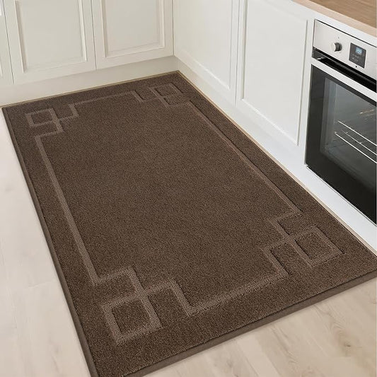 BEQHAUSE Kitchen Rugs Non-Slip Washable, Machine Washable Kitchen Mats Absorbent Soft Kitchen Runner Rugs for Floor,Sink,Hallway,Laundry,32"x48", Brown