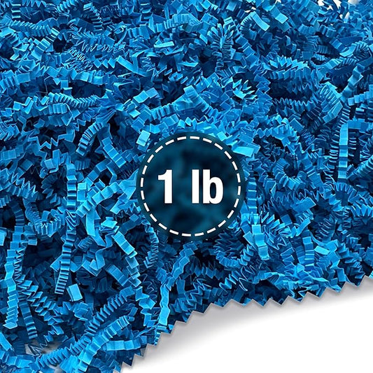 FRILLZ Crinkle Cut Paper Shred Filler for Baskets, Gifts, Packing and Protecting your Birthday, Weddings, Anniversary, Valentines Day, and other gifts (1 pound, Blue)