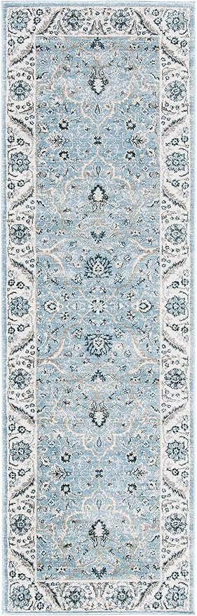 SAFAVIEH Isabella Collection Runner Rug - 2'2" x 7', Light Blue & Cream, Oriental Design, Non-Shedding & Easy Care, Ideal for High Traffic Areas in Living Room, Bedroom (ISA912M)