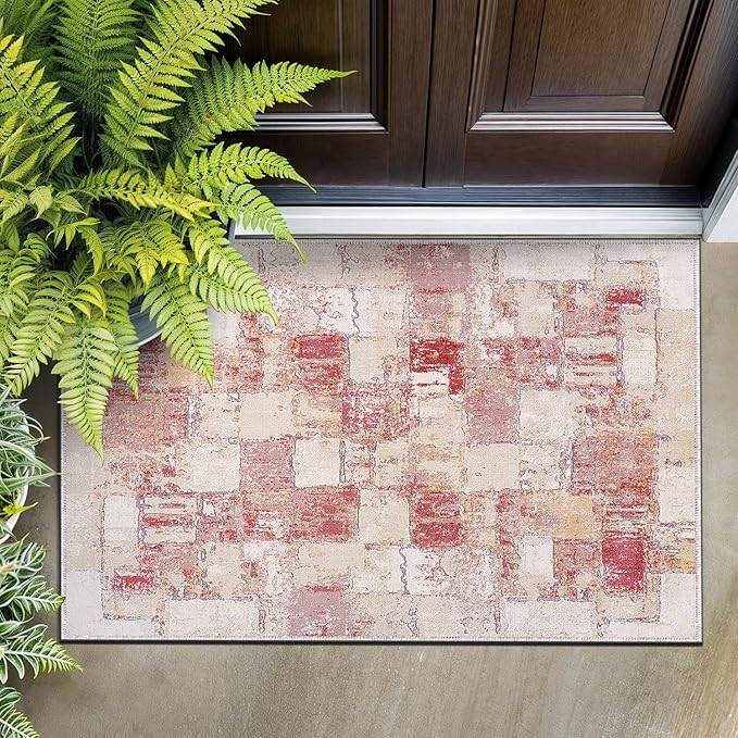 Beverly Rug Modern Abstract Entry Rug 2x3 Luxury Ultra Soft Vintage Indoor Area Rugs for Living Room Stain Resistant Non Shedding Indoor Carpet Alfombras para Salas Modernas (2 x 3 Pink)