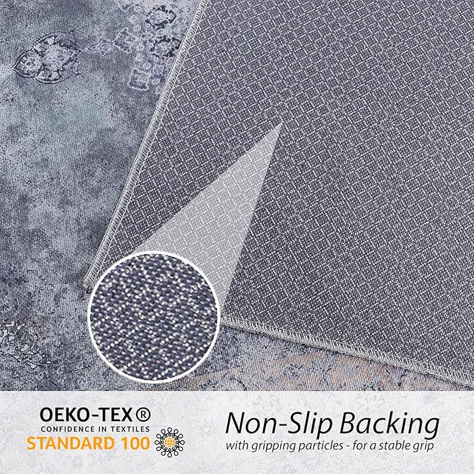 RugOver Machine Washable Area Rug, Pet-Friendly and Non-Slip Indoor Carpet for Kitchen, Bathroom, Living Room, Home Floor Decoration(Ash/Champagne, 2'6" x 6'6")