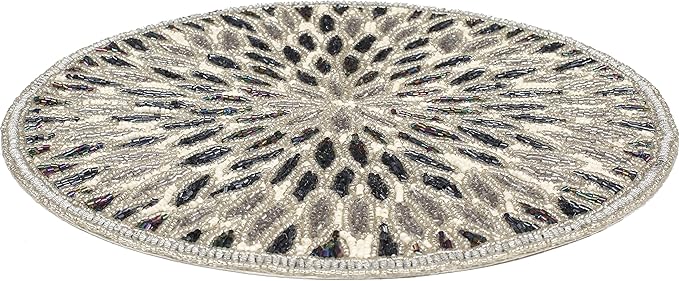 Beaded Charger 13" Round Floral Marigold - Silver Dark Grey Placemat for Dining Table, Holiday & Christmas
