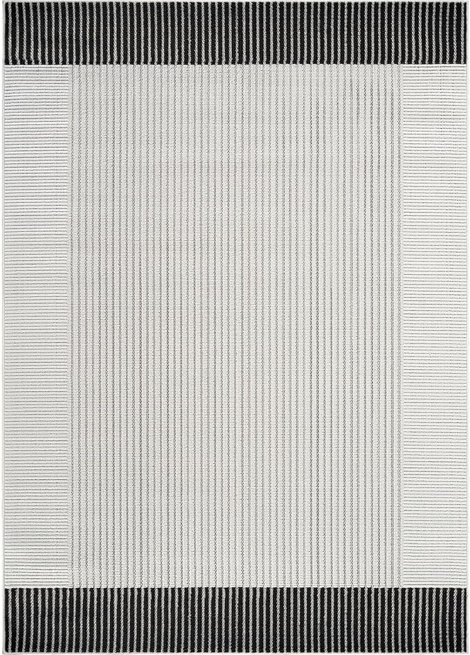 Luul Home Modern Micro Loop Indoor Area Rugs for Living Room Bedroom Kitchen Geometric Striped Black-White 5x7 Luxury Durable Low and High Pile Non-Shedding Stain Resistant Soft Area Carpet 5 x 7