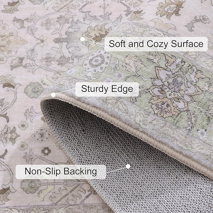 Vanmoos 5x7 Area Rugs for Living Room, Bedroom - Machine Washable, Non-Slip Bedside Rug, Large Soft Floor Carpet for Office, Dining Room, Farmhouse and Home Decor, Cozy Elegance/Green