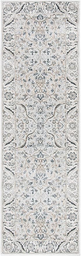 SAFAVIEH Isabella Collection Runner Rug - 2'2" x 7', Light Grey & Cream, Oriental Design, Non-Shedding & Easy Care, Ideal for High Traffic Areas in Living Room, Bedroom (ISA912F)