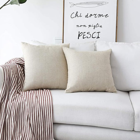 Home Brilliant Linen Pillow Covers 18x18 Set of 2 Burlap Decorative Beige Throw Pillows Cover for Couch Living Room, 18 x 18 inches, Light Linen
