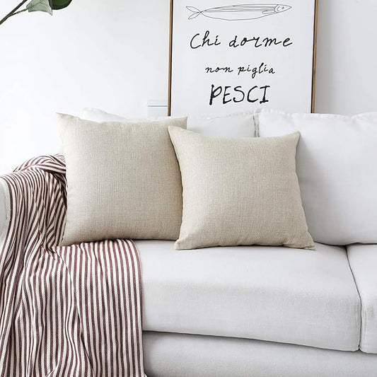 Home Brilliant Linen Burlap Throw Pillow Covers for Couch Sofa Beige Cream Pillow Covers 16x16, Set of 2, Light Linen