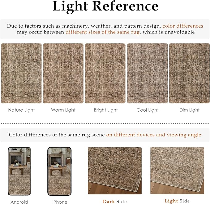 PureCozy 3x5 Area Rug Brown Machine Washable Entryway Office Vintage Distressed Non Slip Carpet Indoor Small Low Plie Thin Bedroom Kitchen Retro Accent Throw Rug Door Mat Entrance Bathroom Living Room