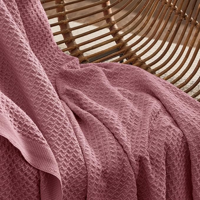 Bedsure Gentlesoft 100% Cotton Blanket Queen Size for Bed - Breathable and Soft for Spring Summer, Thick Cozy Waffle Weave Blanket Gifts for Women, Dusty Rose, 90x90 Inches