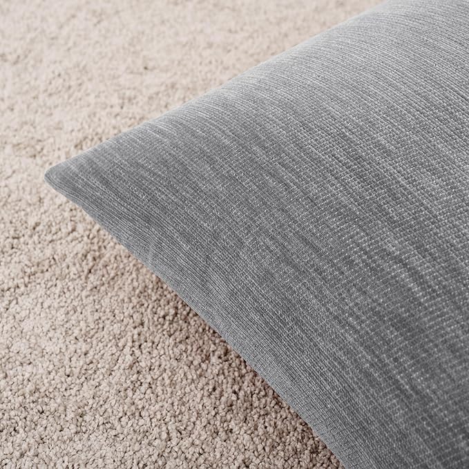 Set of 4 Grey Throw Pillow Covers 12x20 Inch, Neutral Boho Farmhouse Aesthetic Decorative Pillow Cases for Couch, Sofa, Living Room & Bed, Soft Chenille Pillow Cases, Stylish Home Decor, 30x50 cm