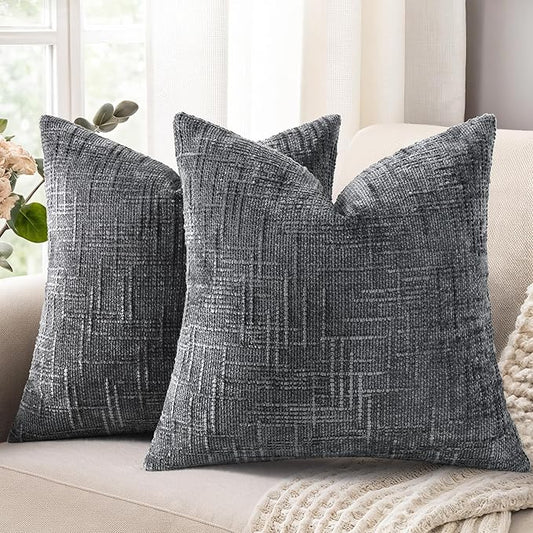 decorUhome Spring Dark Grey Chenille Euro Sham Throw Pillow Covers 24x24 Set of 2 Textured Slubby Couch Pillow Covers Farmhouse Accent Modern Neutral Decorative Pillow Cases for Bed Sofa Living Room