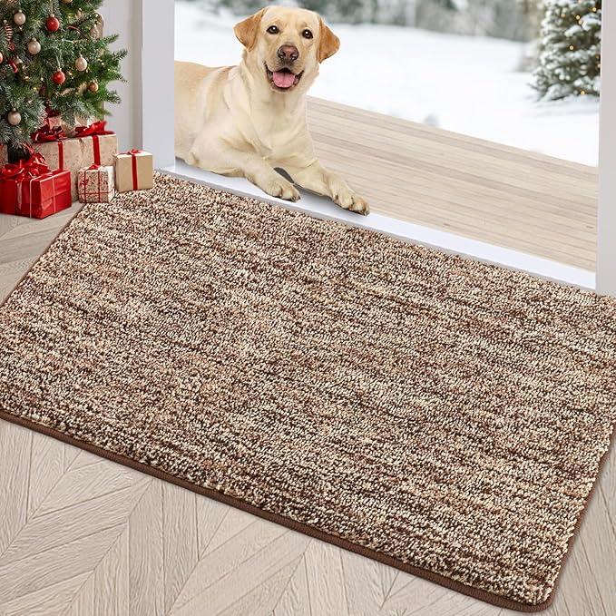 REFETONE Coffee/Brown Doormat, 24'x36', Indoor Non Slip Absorbent Rug for Entryway, Resist Dirt, Machine Washable, Low-Profile, Ideal for High-Traffic Areas, Housewarming Gift