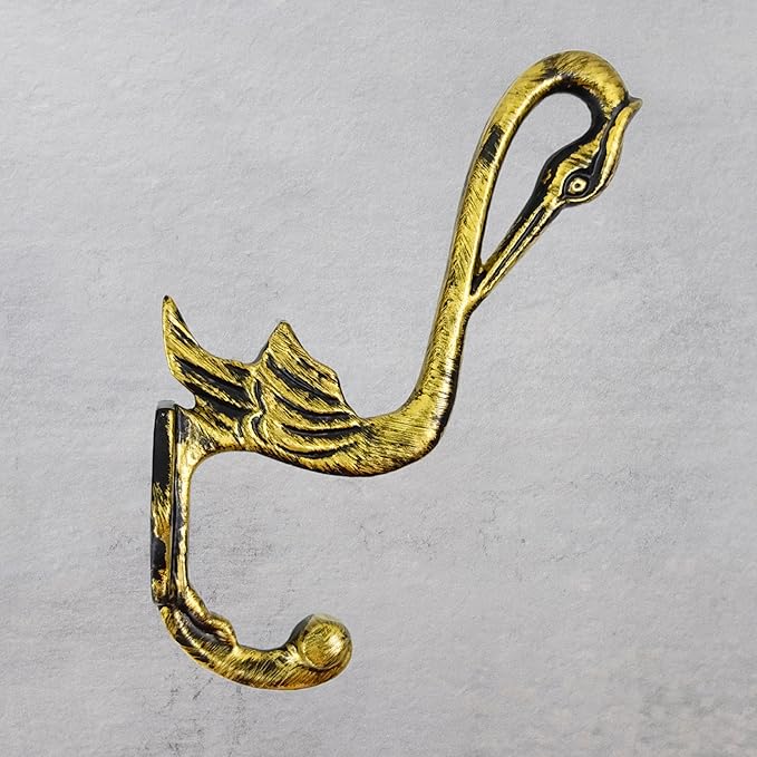 Set of 3 Cast Iron Pelican Shape Coat Hooks Wall Art Decor-Pelican Shape Hangers and Key Holder-Clothes Rack and Backpack Hanger-Coat Hooks Home Decor for Storage,Living Room (Brass Antique)