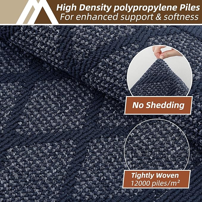 COSY HOMEER Kitchen Mats, 2 PCS Kitchen Rug Non Slip Washable, Absorbent Runner Rugs for Kitchen Floor, 100% Polypropylene Kitchen Sink Rug 20"x32" + 20"x48"(Blue)