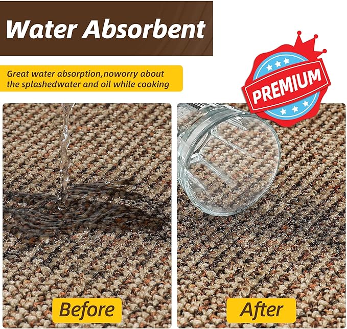 JSEI Kitchen Runner Rugs, 17''x71'' Non-Slip Kitchen Mats for Floor, Machine Washable Absorbent and Stain Resistant Kitchen Rug, Carpet Mats with TPR Backing for Kitchen, Taupe