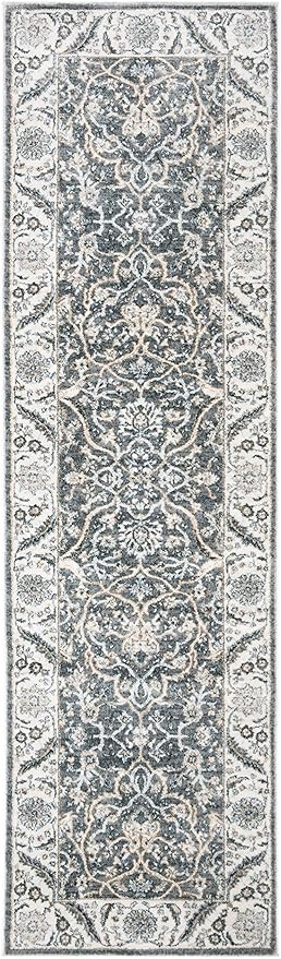 SAFAVIEH Isabella Collection Runner Rug - 2'2" x 7', Grey & Dark Grey, Oriental Design, Non-Shedding & Easy Care, Ideal for High Traffic Areas in Living Room, Bedroom (ISA912H)