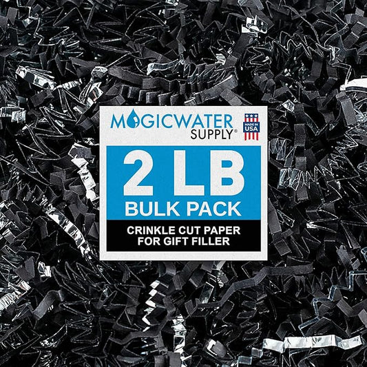 MagicWater Crinkle Cut Paper for Gift Baskets - 2LB - Black & Silver - Perfect for Shredded Paper Filler, Basket Filler, Gift Boxes, Bridesmaid Gifts, Christmas Stuffers & More – For All Occasions