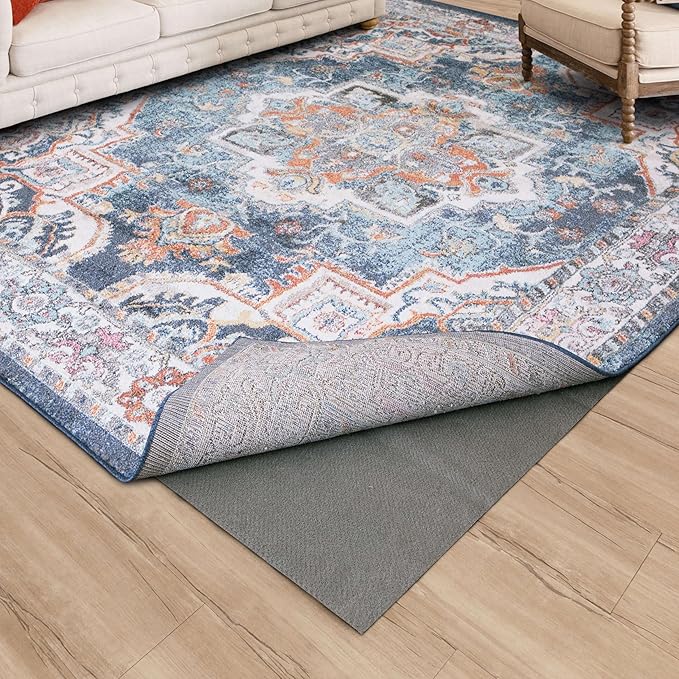 Mohawk Home Low Profile Waterproof Rug Pad Utility Solid Gray 8' Round Rug Pad Perfect for Kitchen, Living Room, Kids Room, Dining Room, Hallway, Office, Garage, Entryway, Bathroom, Laundry Ro