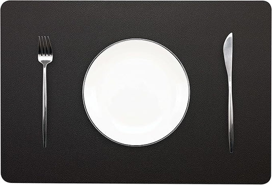 Wipeable Placemats Leather Table Mats Waterproof Heat-Resistant Easy to Clean for Dining Table Set Kitchen Table (6, Black)