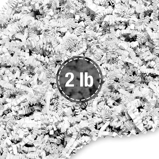 FRILLZ by DECOfill™ Crinkle Cut Paper Shred Filler (2 LB) for Baskets, Gifts, Packing and Protecting your Birthday, Weddings, Anniversary, and other gifts (White)