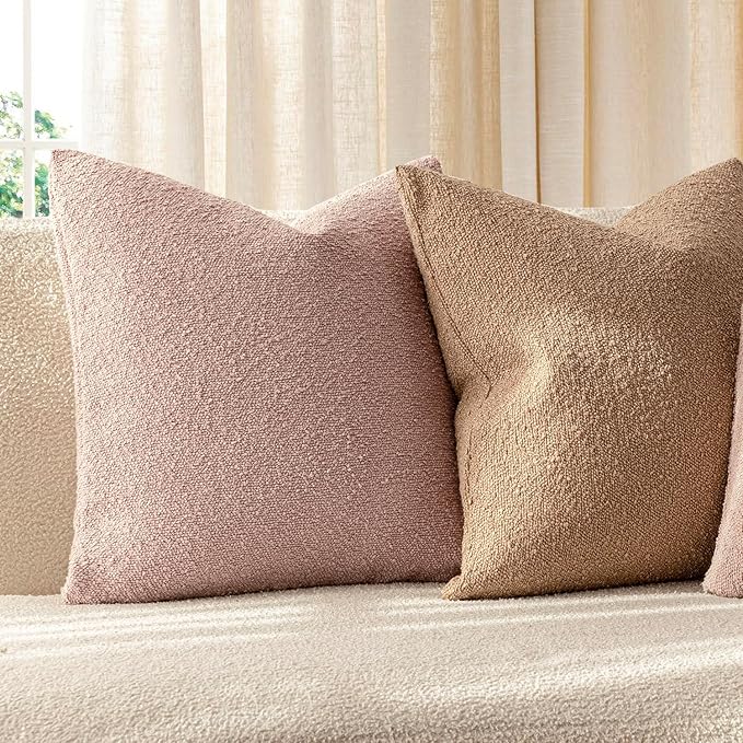 Foindtower Decorative Textured Boucle Throw Pillow Covers Accent Solid Pillow Cases Neutral Soft Cozy Couch Cushion Case for Chair Sofa Bedroom Living Room Home Decor 18x18 Inch,1PC,Light Pink
