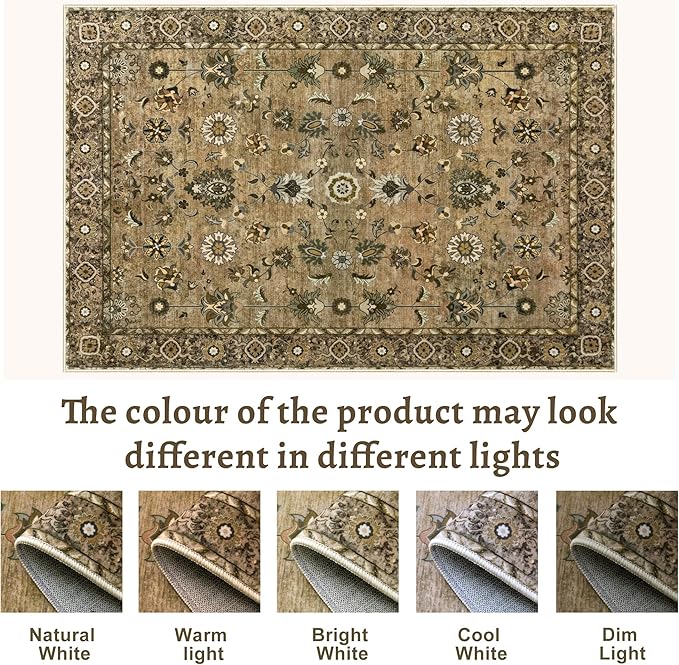 Tangsoo Brown Hallway Runner Rugs 2.6x12 Washable Runner Rug for Hallways, Non Slip Floral Vintage Soft Low Pile 12ft Long Rug Runner, Indoor Carpet Runners for Living Room Kitchen Bedroom Entryway