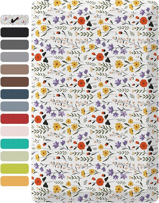 Ophanie Kitchen Mats for Floor, 3/4 inch Thick, 17x28 Anti Fatigue Cushioned Mat, Kitchen Rugs, Waterproof, Comfort Ergonomic Standing Mat for Office, Home, Sink, White Flower Non-Slip Ridged Bottom