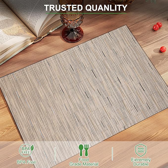 BETEAM Placemats Set of 6, Woven Vinyl Placemat for Dining Table Washable Wipeable Kitchen Place Mats Durable Indoor Outdoor Table Mats
