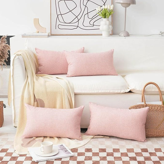 Home Brilliant Valentine's Day Linen Pillow Covers 12x20 Oblong Throw Pillowcase Accent Cushion Cover Lumbar Pillow Covers Set of 4, 12 x 20 inches, 30cm x 50cm, Baby Pink