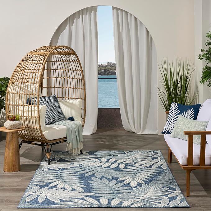 Nourison Home Aloha Blue 3'6" x 5'6" Area Rug - Easy Clean, Non Shedding, Bed Room, Living Room, Dining Room, Kitchen (4' x 6')