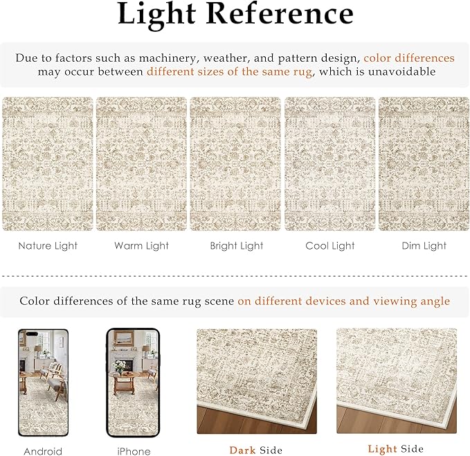 PureCozy Light Brown Area Rug 3x4 Office Entryway Rug Machine Washable Kitchen Vintage Distressed Non Slip Carpet Indoor Retro Floral Accent Throw Door Mat for Bathroom Bedroom Dining Living Room