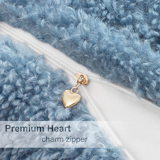 decorUhome Pack of 2 Throw Pillow Covers 18x18 Inch, Faux Fur Decorative Sherpa Pillow Covers Fuzzy Accent Soft Sheepskin Fleece Pillow Cases for Couch Living Room Bed, Light Blue
