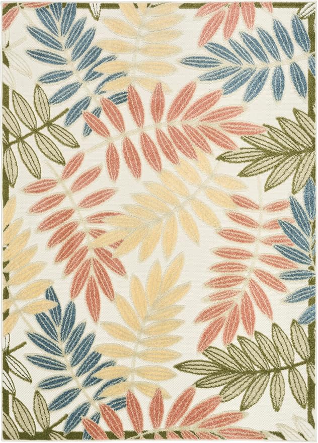 Nourison Home Aloha Ivory Rose 5'3" x 7'5" Area Rug - Easy Clean, Non Shedding, Bed Room, Living Room, Dining Room, Kitchen (5' x 8')