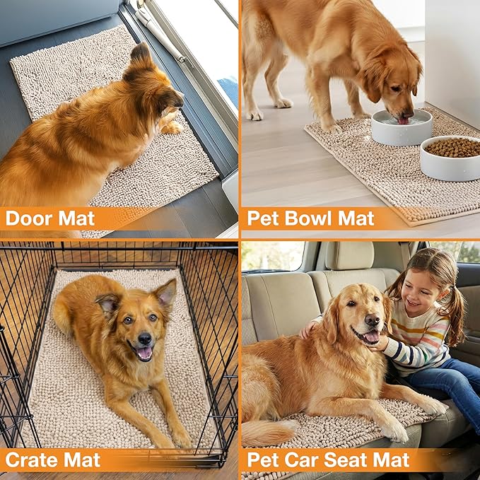 Neater Pets Chenille Dog Door Mat 36” x 24” – Super Absorbent & Quick-Dry Muddy Paws Doormat for Trapping Dirt, Water, Mud - Non-Slip & Machine Washable Pet Rugs for Entryway, Indoor Mud Mats, Beige
