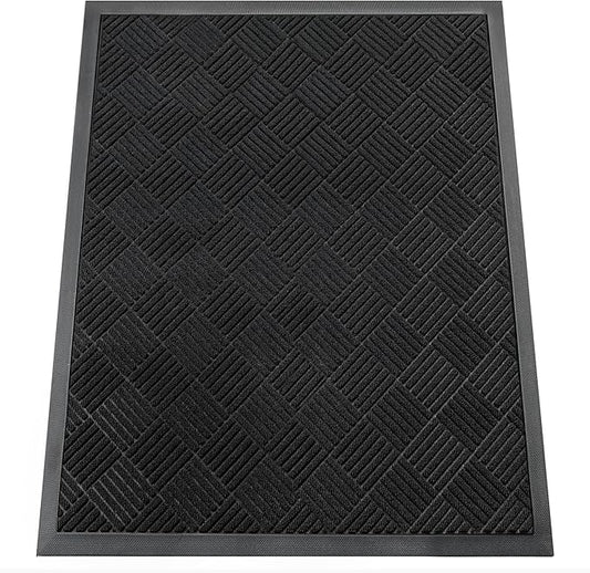 Indoor Outdoor Door Mat, 4’x 3' Doormat for Entryway, Rubber Backing Non Slip Front Door Mat Outside Entrance, Super Absorbent Commercial Floor Mat for Home Office, Black