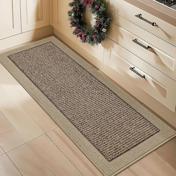 BEQHAUSE Kitchen Runner Rugs 24"x60", Kitchen Rugs Non-Slip Kitchen Mats for Floor, Absorbent and Stain Resistant Kitchen Mats, Machine Washable Rug for Kitchen, Hallway, Laundry & Sink, Taupe