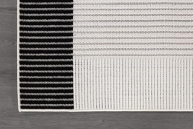 Luul Home Modern Micro Loop Indoor Area Rugs for Living Room Bedroom Kitchen Geometric Striped Black-White 5x7 Luxury Durable Low and High Pile Non-Shedding Stain Resistant Soft Area Carpet 5 x 7