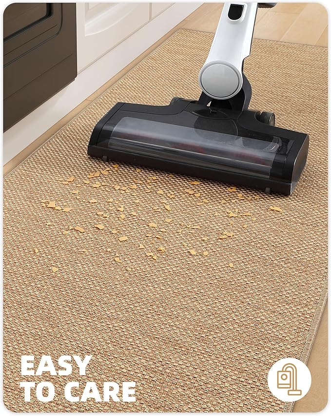 Color&Geometry Kitchen Rugs and Mats Non Slip Washable, Absorbent Woven Kitchen Runner Rug Easy to Clean Kitchen Floor Mats for in Front of Sink, Laundry Room, Hallway, 17”x47”, Khaki
