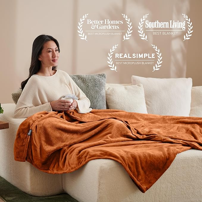Bare Home Fleece Blanket - Throw/Travel - Ultra-Soft Lightweight for Bed, Sofa, and Couch - Luxury Microplush - Cozy Warm Blanket (Throw/Travel, Sienna)